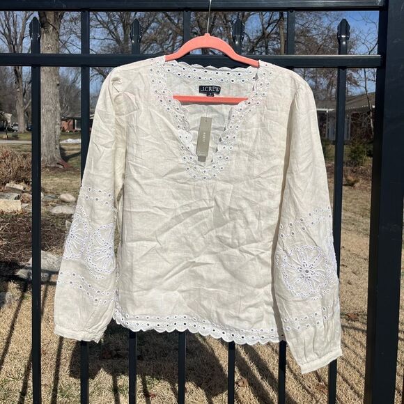 J Crew Bungalow Embroidered Linen Top NWT - Picture 3 of 8